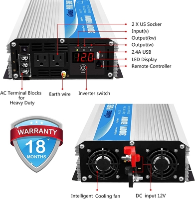 3000W Pure Sine Wave Power Inverter DC12V To AC120V With Remote Control