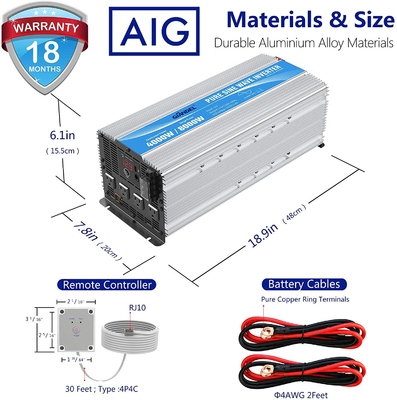 Heavy Duty 12V 2.4A Hybrid Solar Inverter LED 4000W Pure Sine Wave Power Inverter