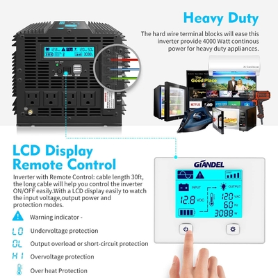 DC24V Hybrid Solar Inverter Giandel 4000W Heavy Duty Pure Sine Wave Power Inverter
